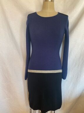 Pure cashmere tricoloured S dress navy black grey